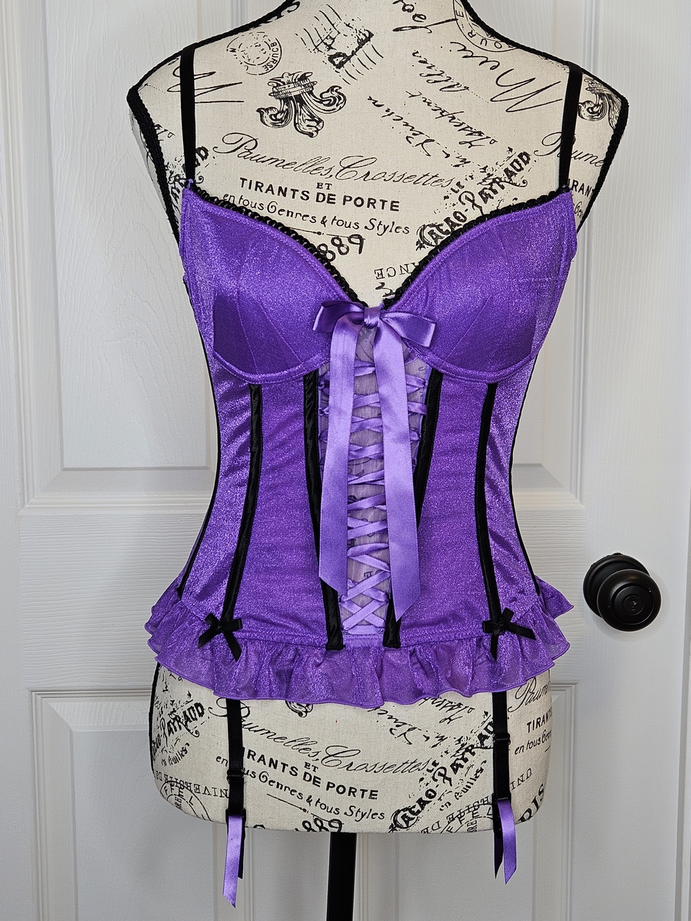 NWOT La SENZA Purple Corset Bustier Black Trim Size M Sexy Lingerie